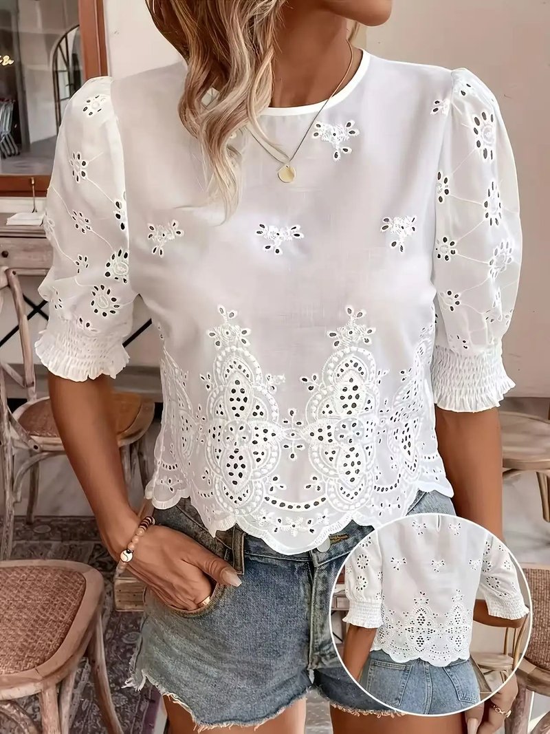 Summer Puff Sleeve Lace Blouse