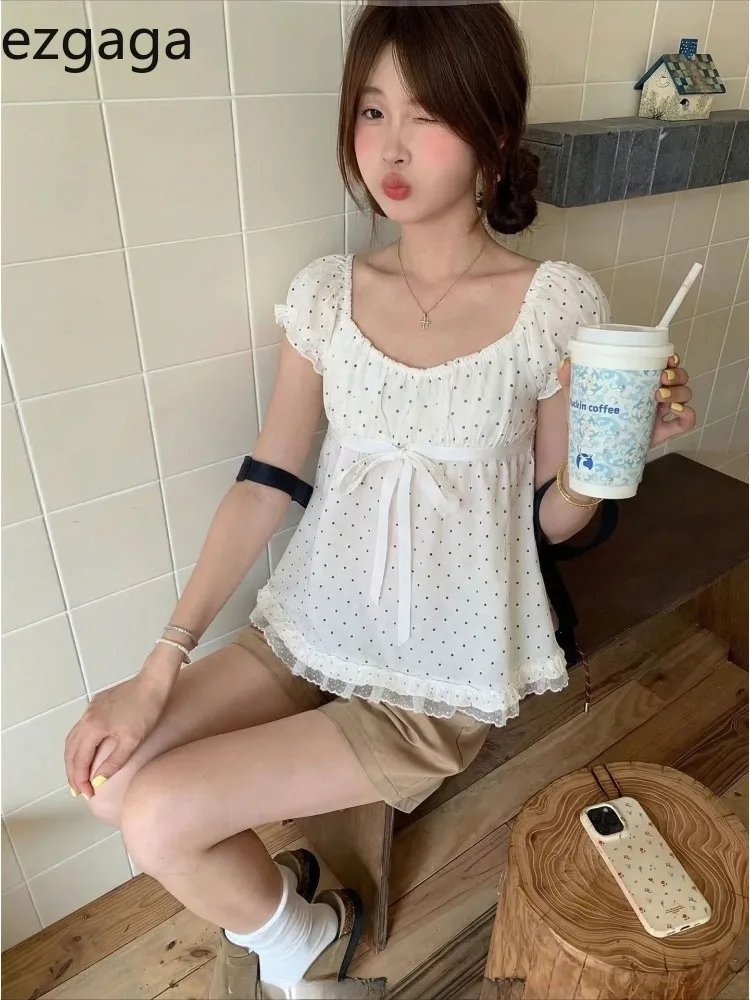 Elegant Polka Dot Lace Blouse