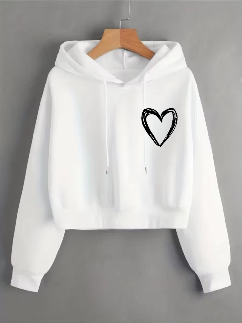 Heart Print Cropped Hoodie