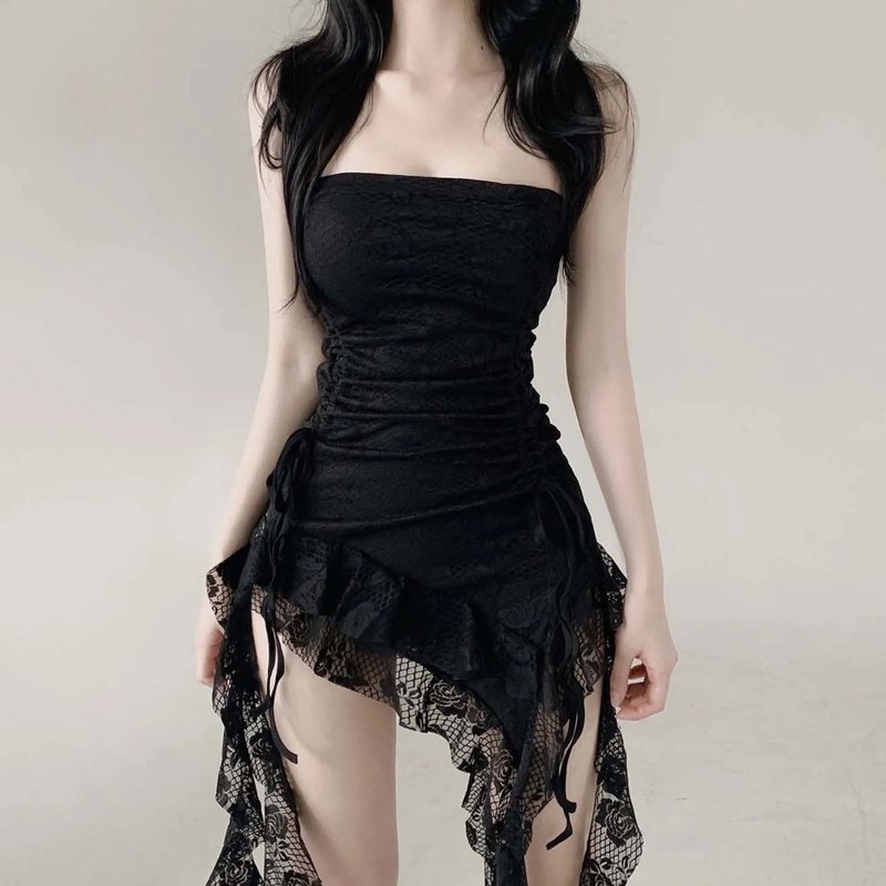 Elegant Asymmetrical Lace Mini Dress