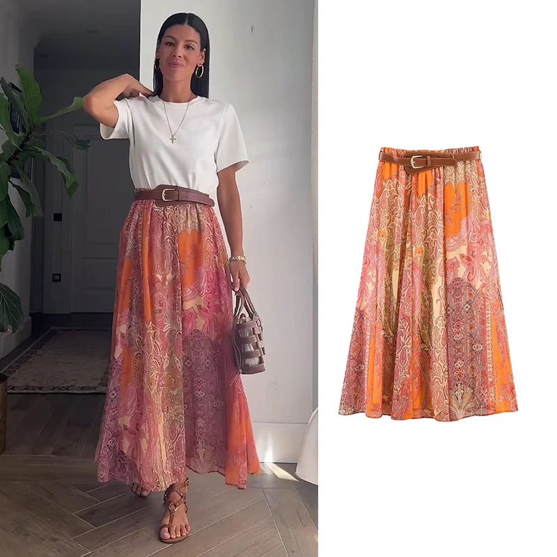 Chic Retro Print Summer Skirt