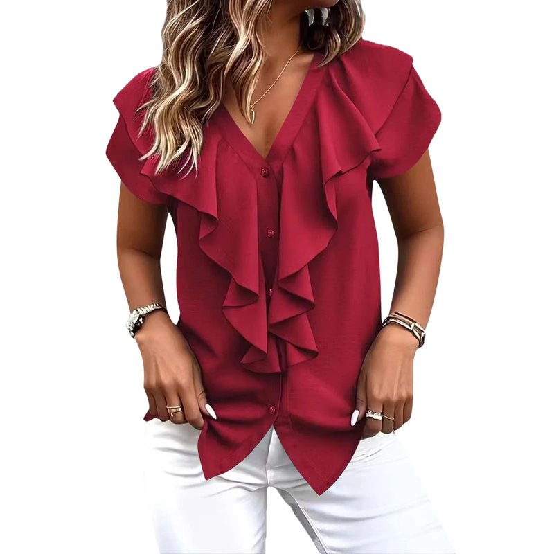 Elegant Ruffle V-Neck Blouse
