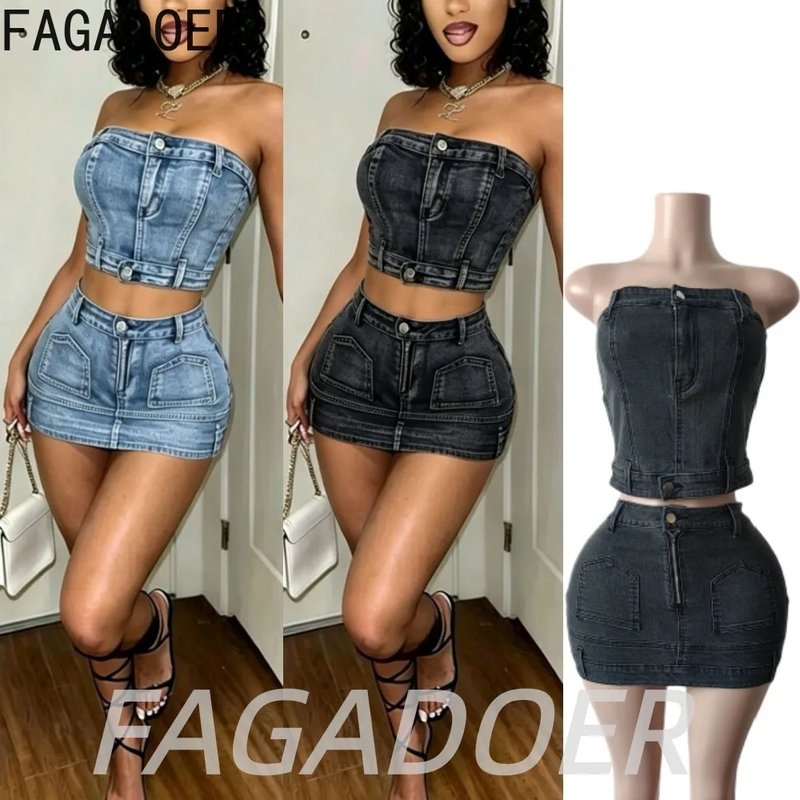 Chic Denim Skirt and Corset Set