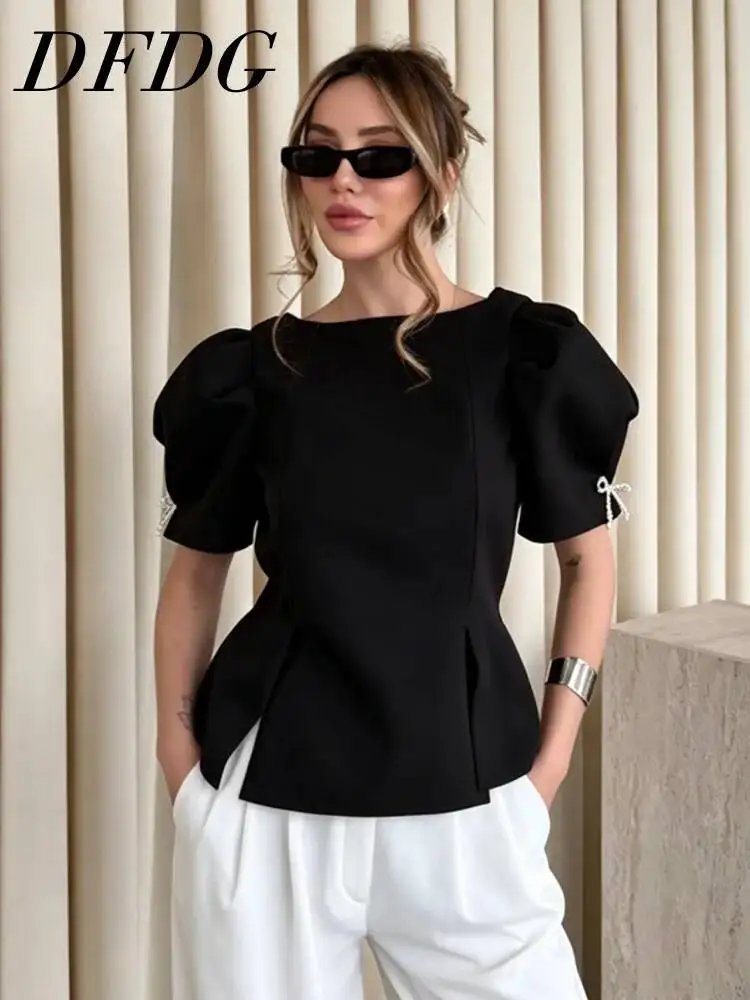 Elegant Puff Sleeve Peplum Blouse