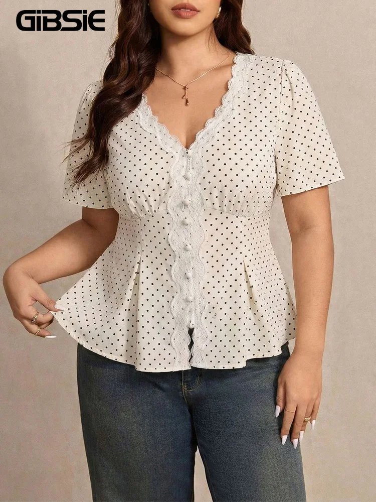 Plus Size Polka Dot Peplum Top