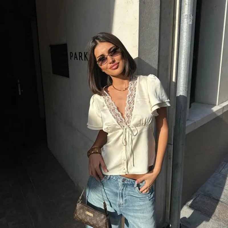 Elegant V-Neck Lace Top for Women