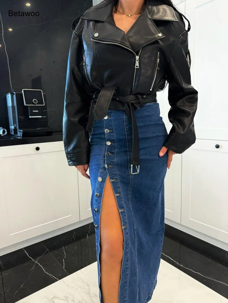 High Waist Denim Midi Skirt
