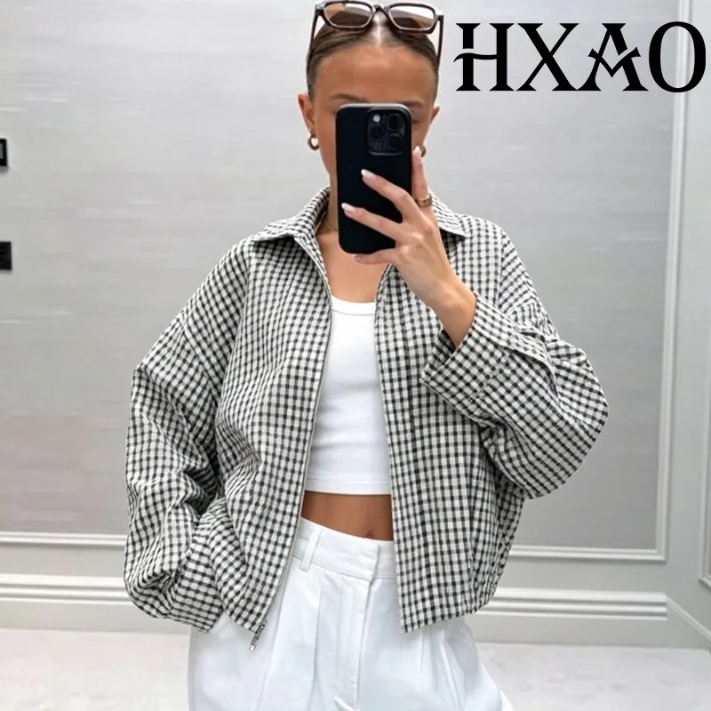Chic Oversized Plaid Bomber Jacket