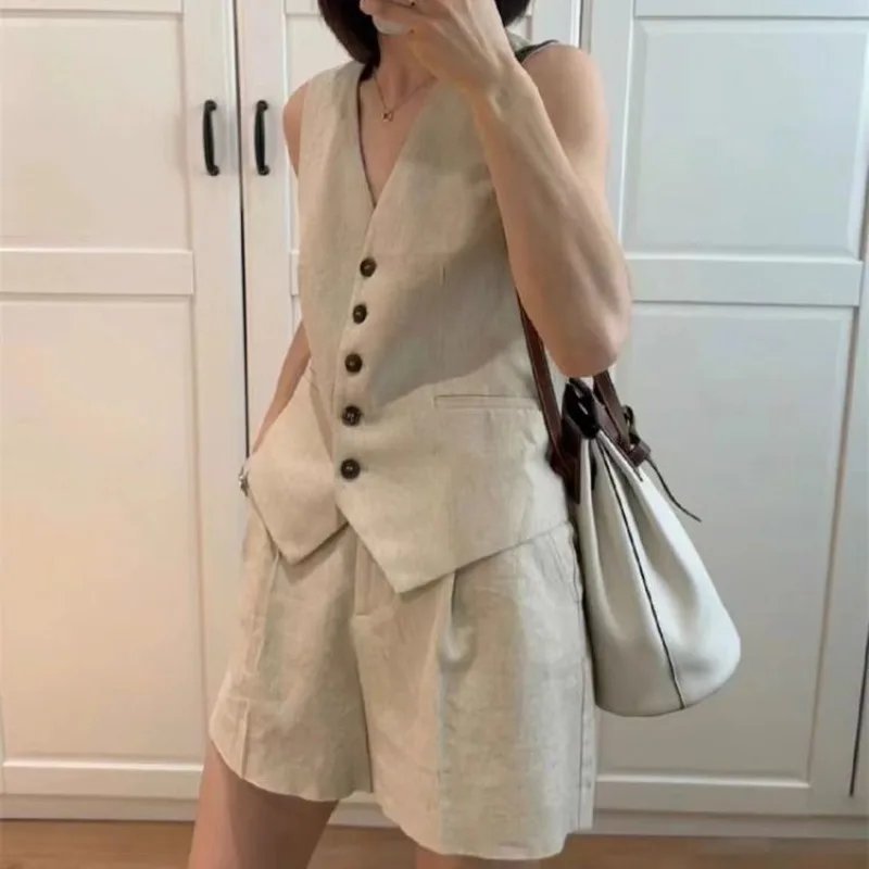 Chic Cotton Linen Vest and Shorts Set