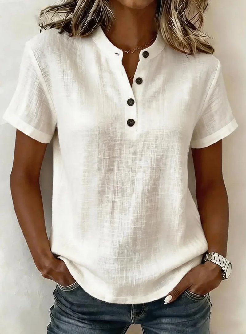 Casual Linen Blend Henley Top