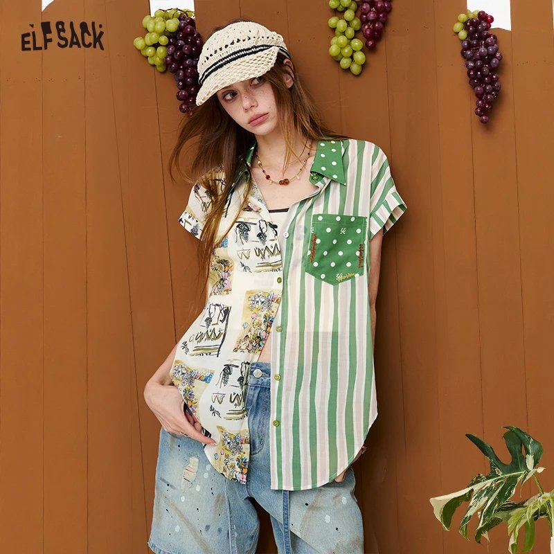 ELFSACK Stylish Patchwork Blouse
