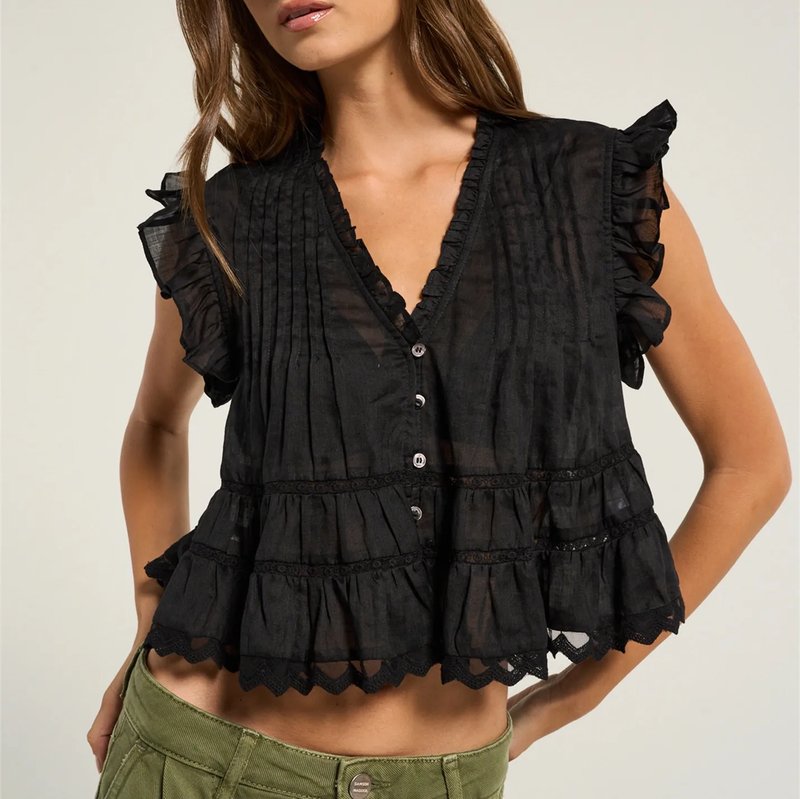 Lace Trim Ruffle Sleeve Blouse