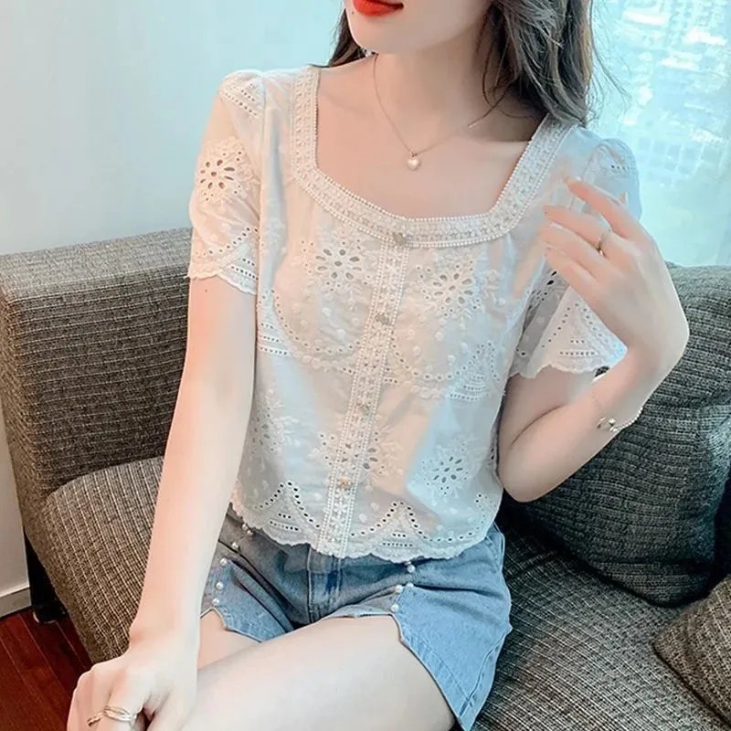 Embroidered Lace Trim Blouse