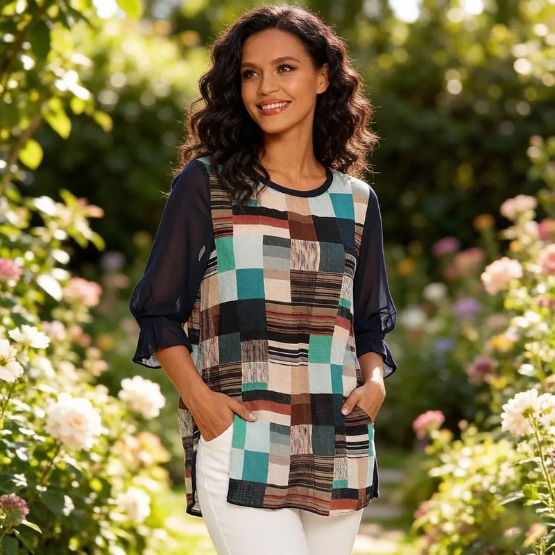 Artistic Patchwork Chiffon Blouse