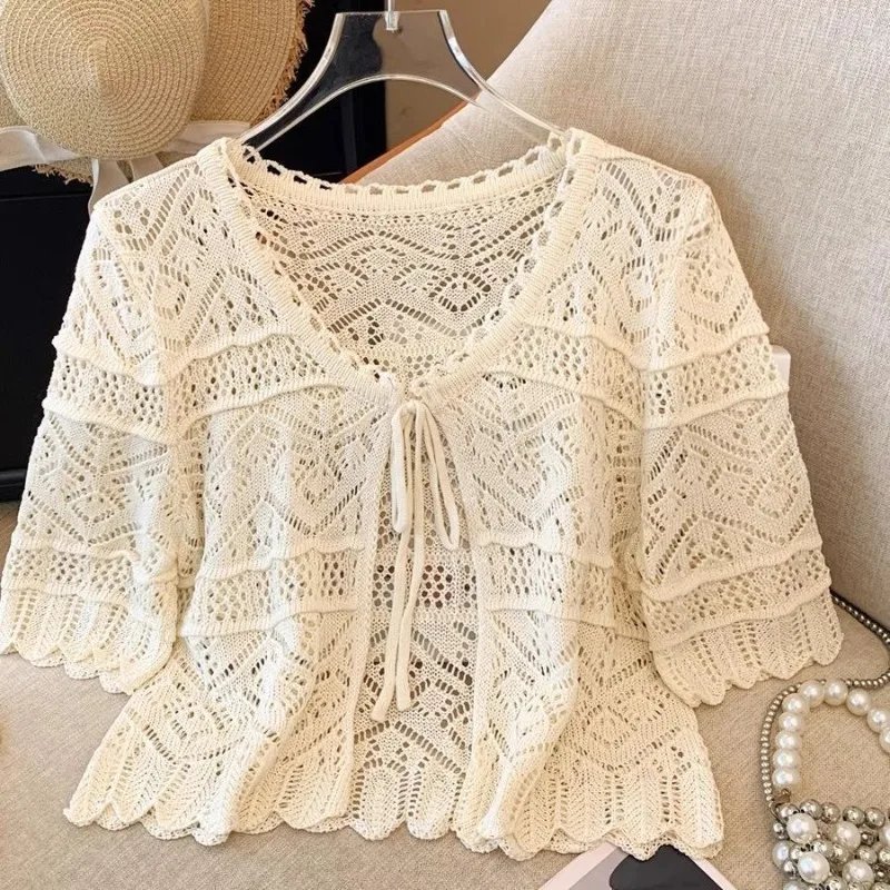 Lightweight Lace-Up Summer Cardigan