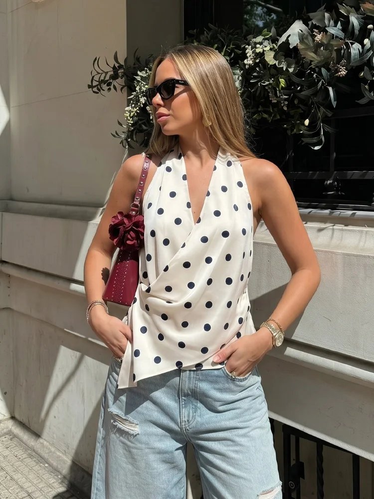 Elegant Satin Asymmetrical Halter Top
