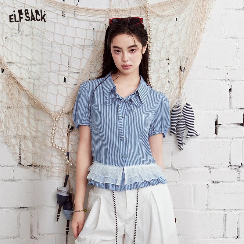 Chic Striped Ruffle Hem Blouse