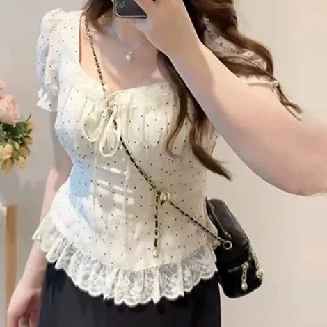 Chic Polka Dot Bubble Sleeve Top