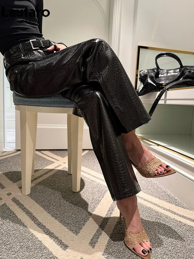 Chic Crocodile Print High-Waist Pants