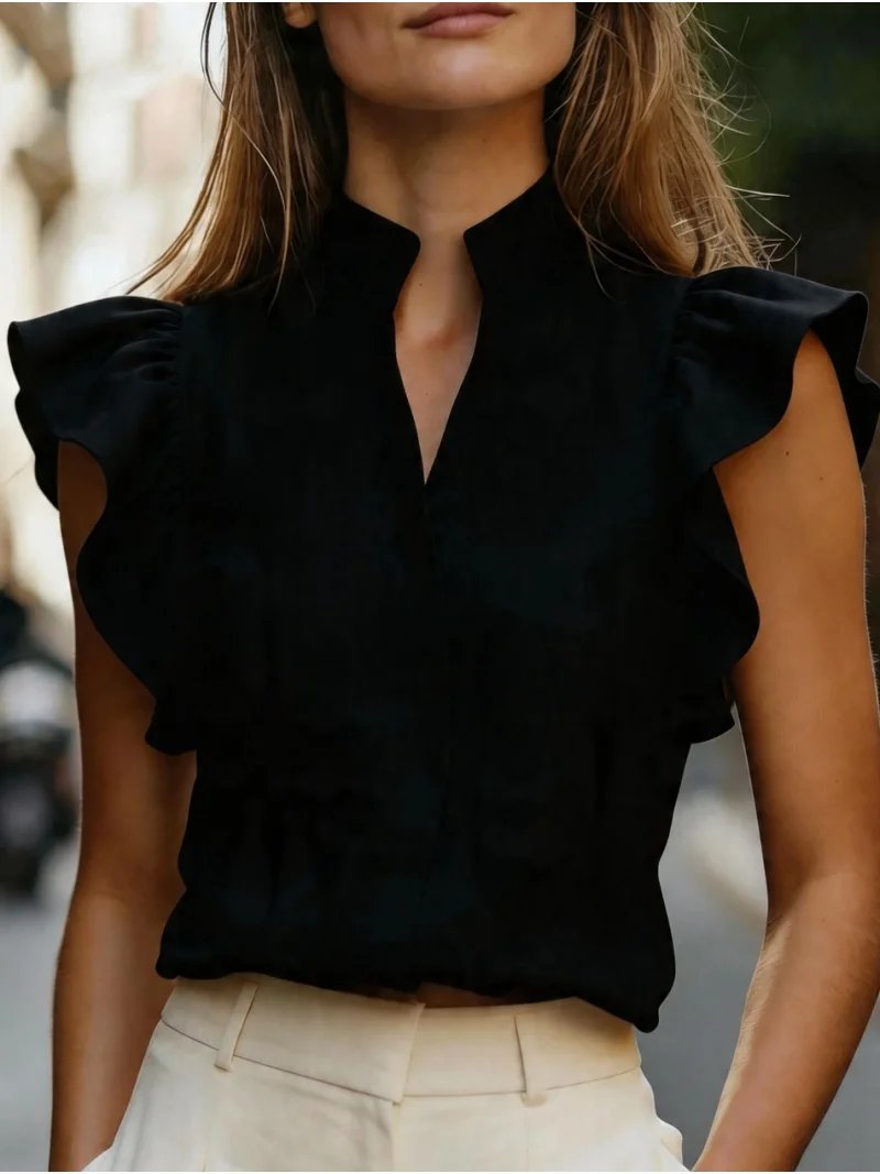 Elegant V-Neck Ruffle Blouse