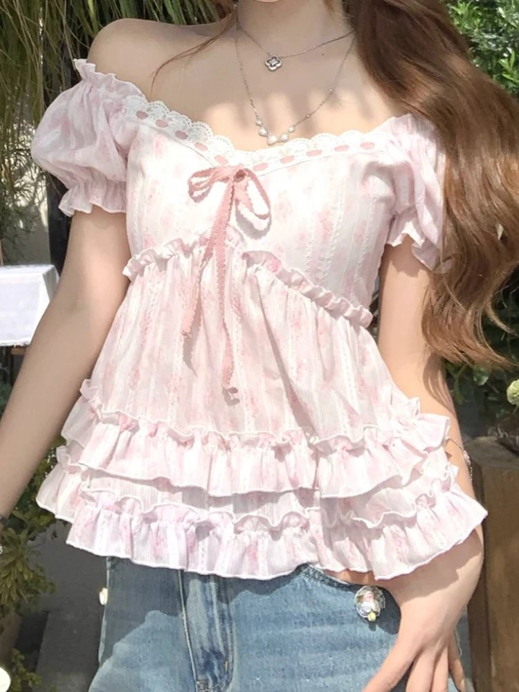 Floral V-Neck Puff Sleeve Blouse