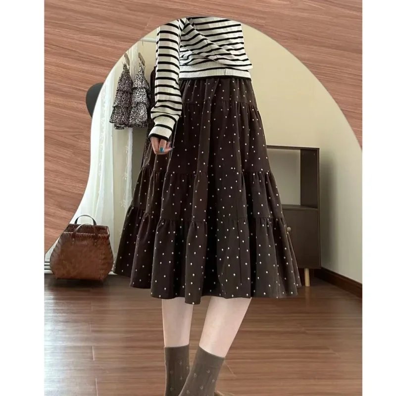 Chic Brown Polka Dot Midi Skirt