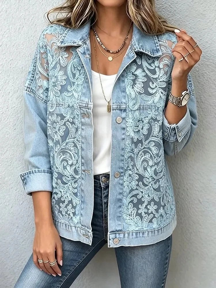 Chic Lace Denim Jacket for Women