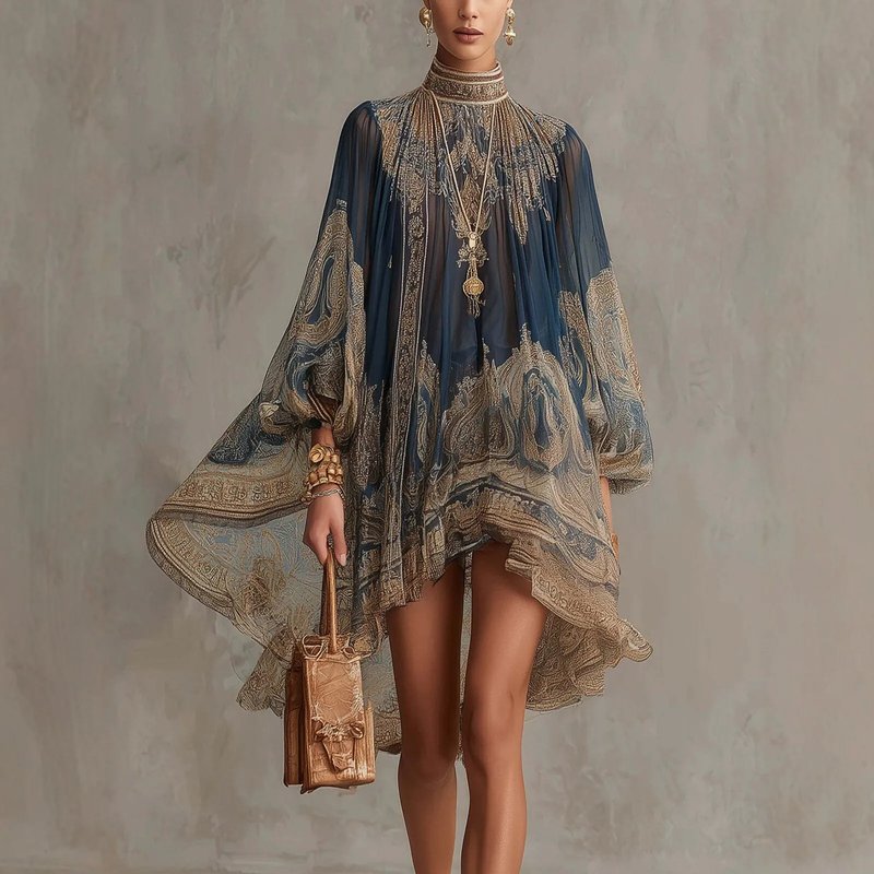 Chic Turtleneck Chiffon Dress