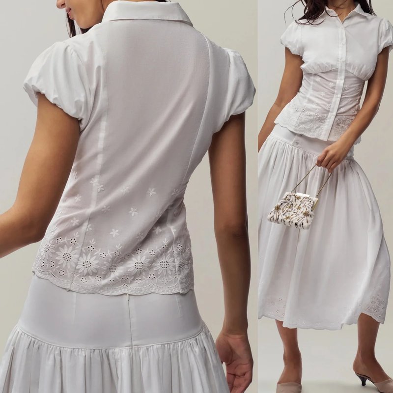 Vintage French-Style Embroidered Top