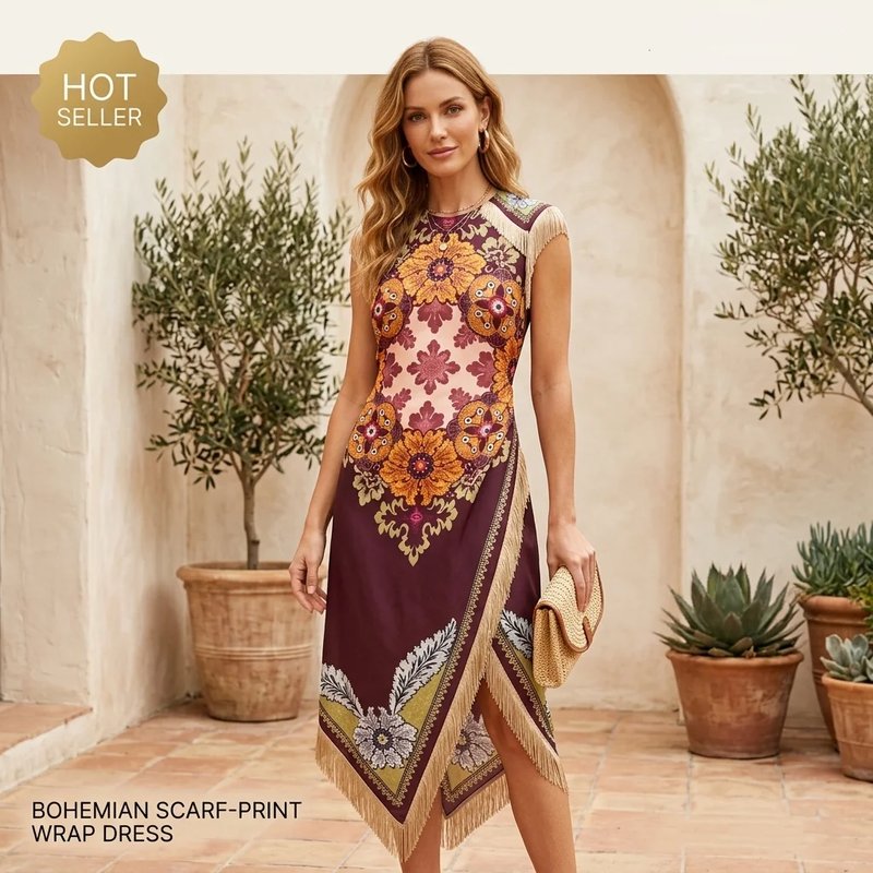 Elegant Vintage Bohemian Midi Dress
