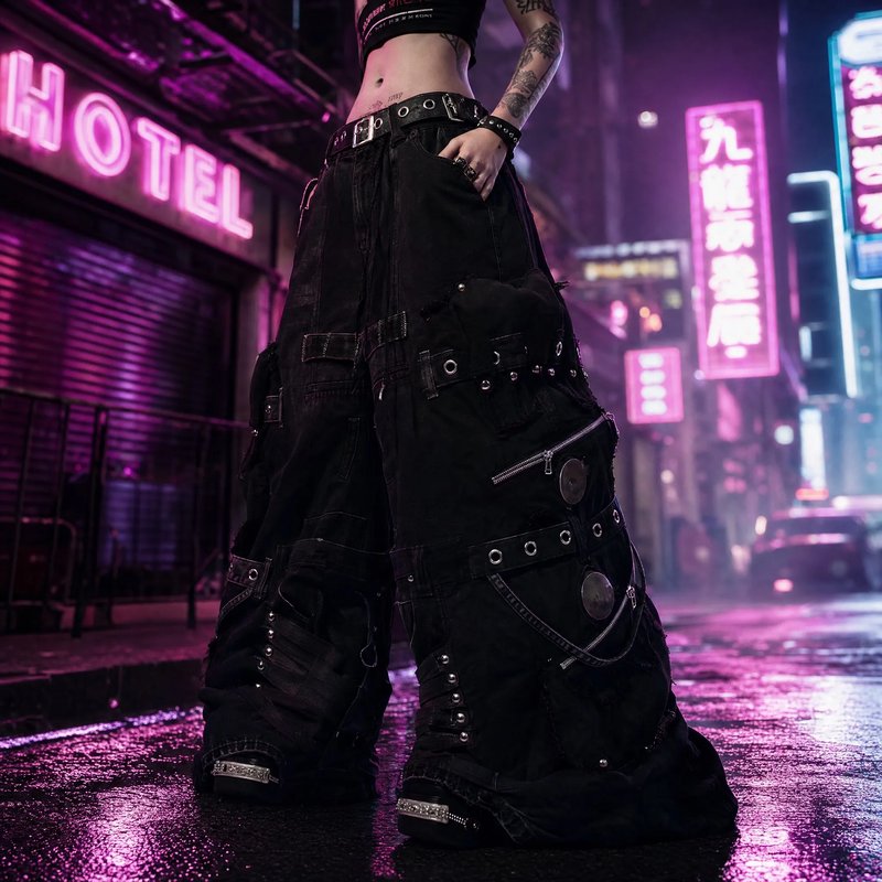 Y2K Distressed Black Cargo Pants