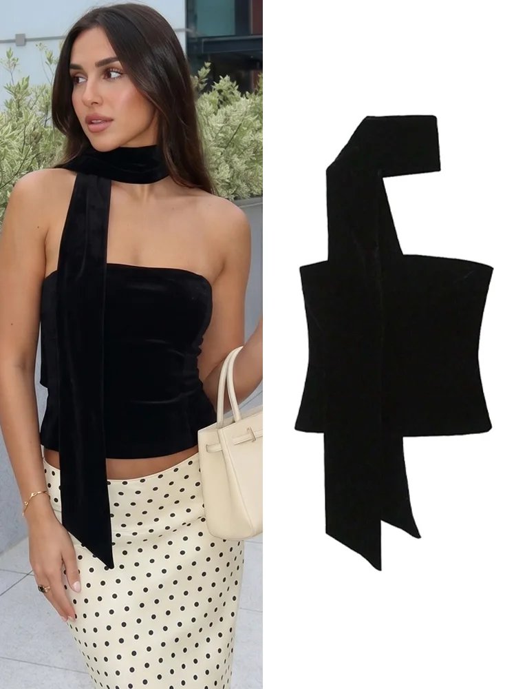 Chic Velvet Black Tube Top
