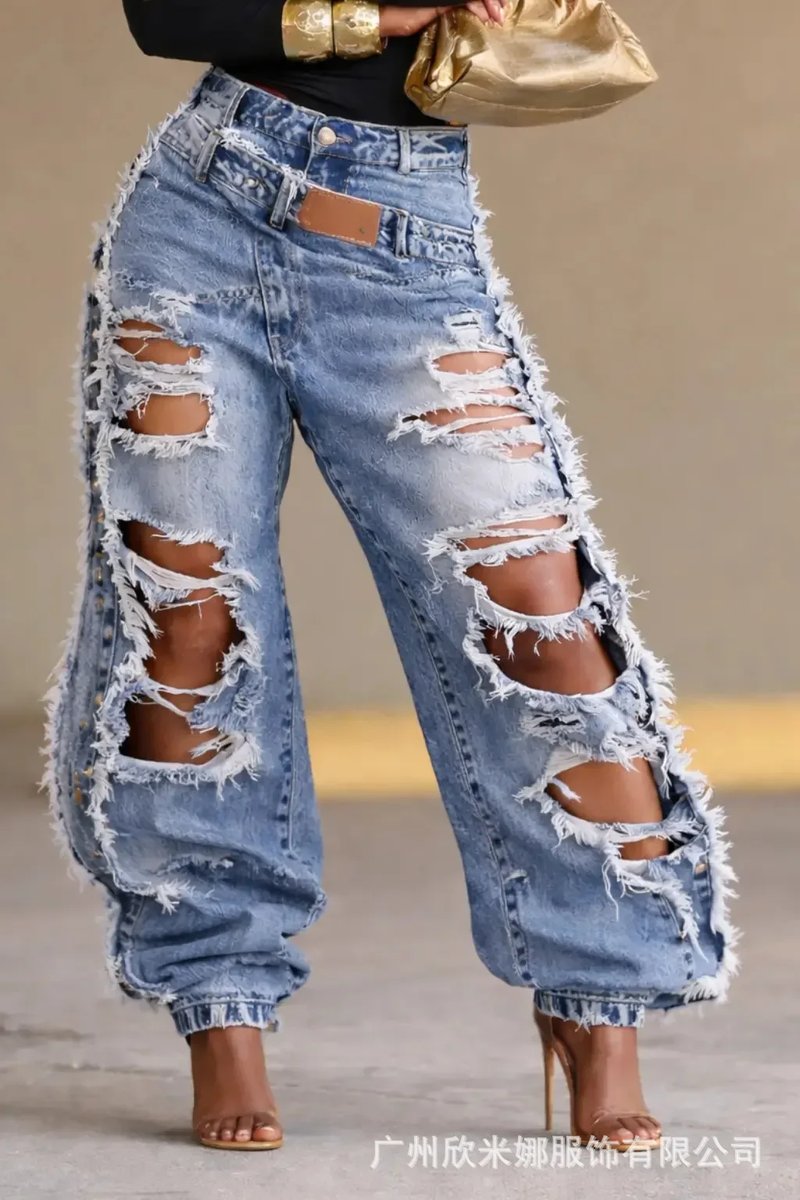 Casual Ripped Ankle Jeans for Women