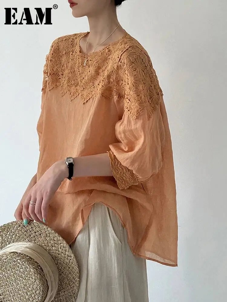 Stylish Orange Hollow Out Blouse