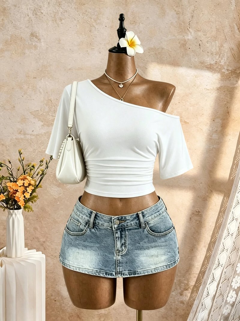 Chic One-Shoulder Cropped T-Shirt