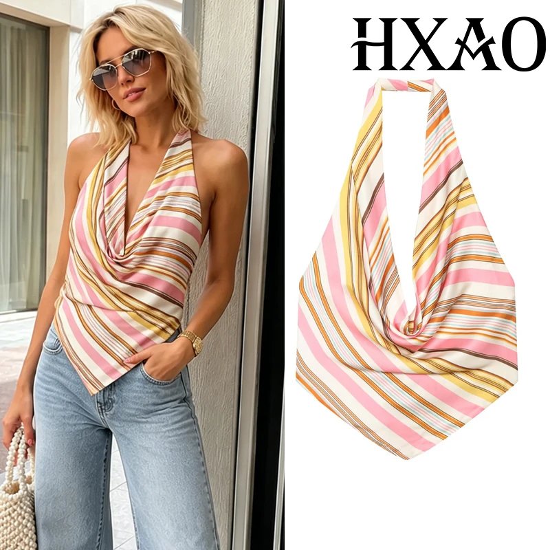 Chic Striped Satin Halter Top