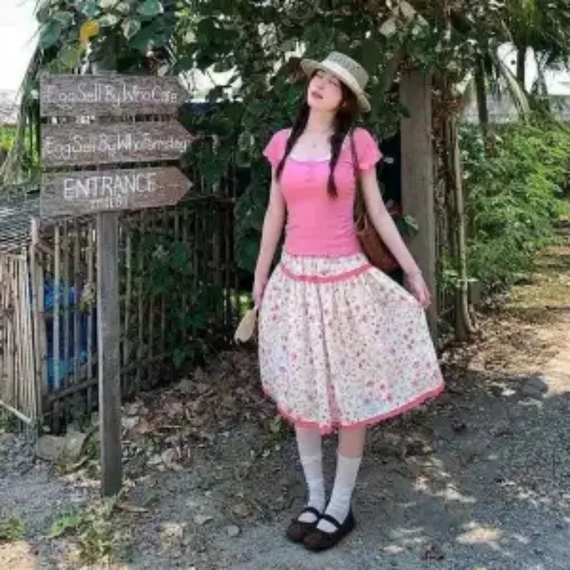 Floral Print Tiered Midi Skirt