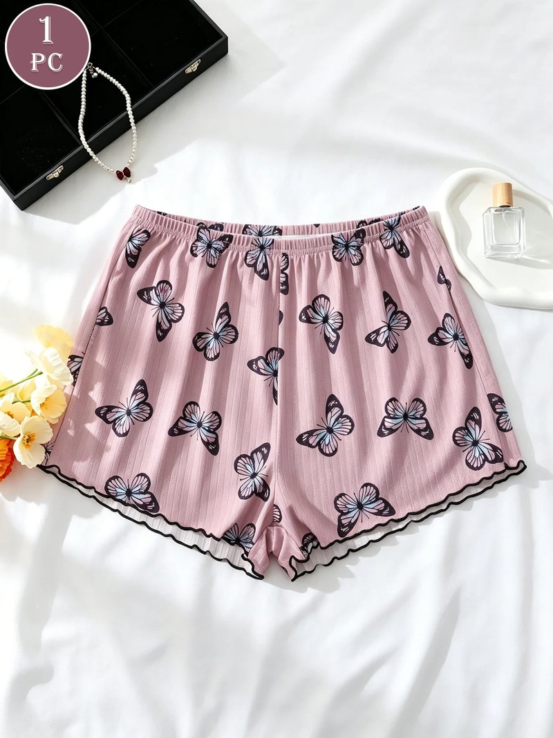 Butterfly Print Waffle Knit Lounge Shorts