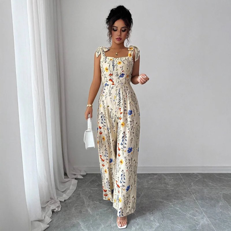 Floral Print Tie-Shoulder Jumpsuit