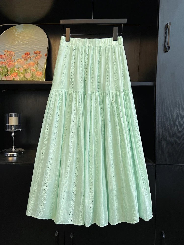 Mint Green Crochet Midi Skirt