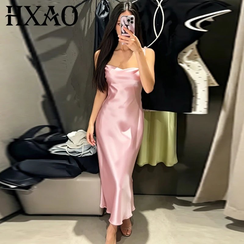 Elegant Pink Satin Slip Dress