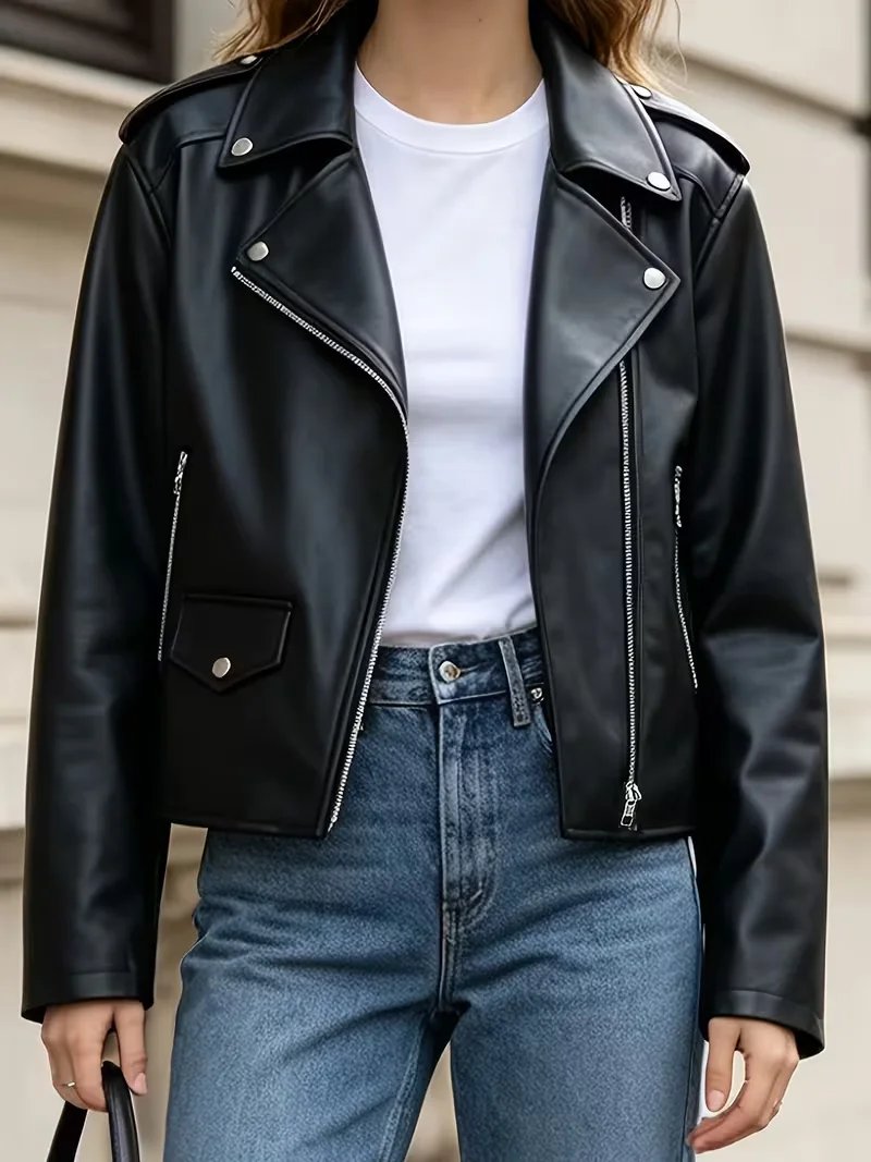 Edgy Faux Leather Biker Jacket