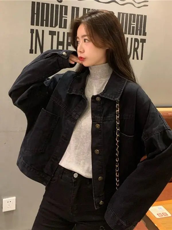 Chic Plus Size Black Denim Jacket