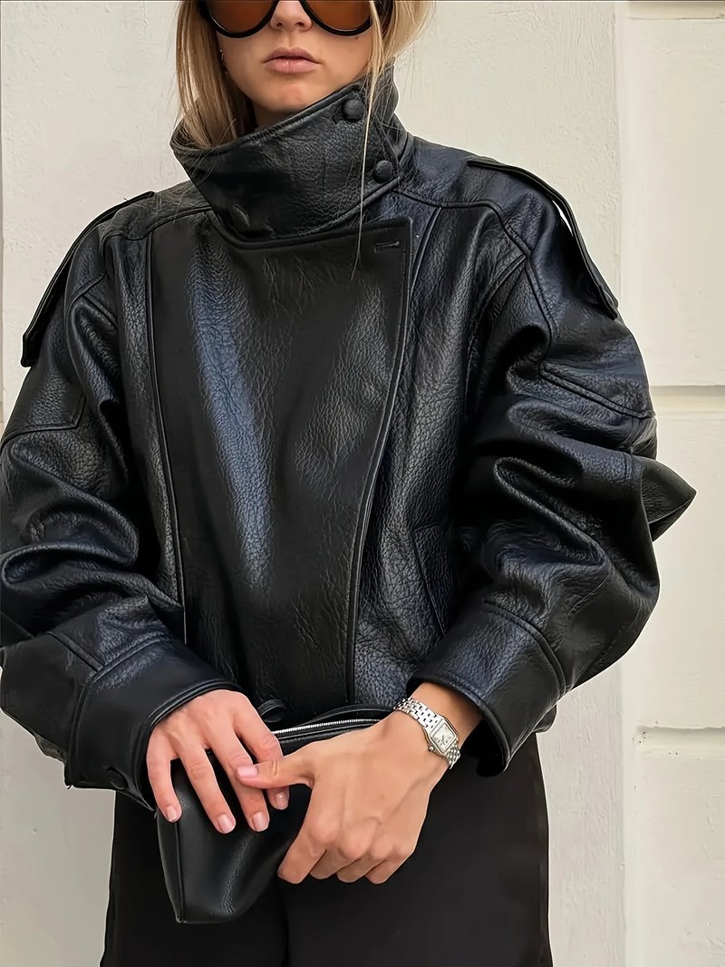 Edgy Oversized Faux Leather Jacket