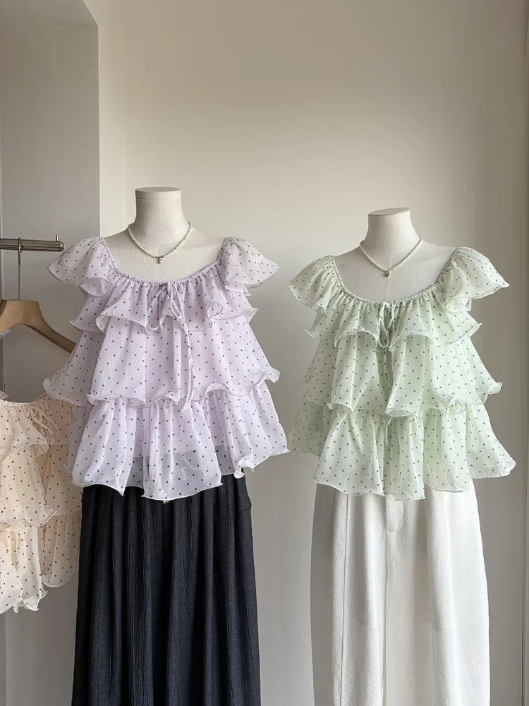 Korean Polka Dot Ruffle Blouse