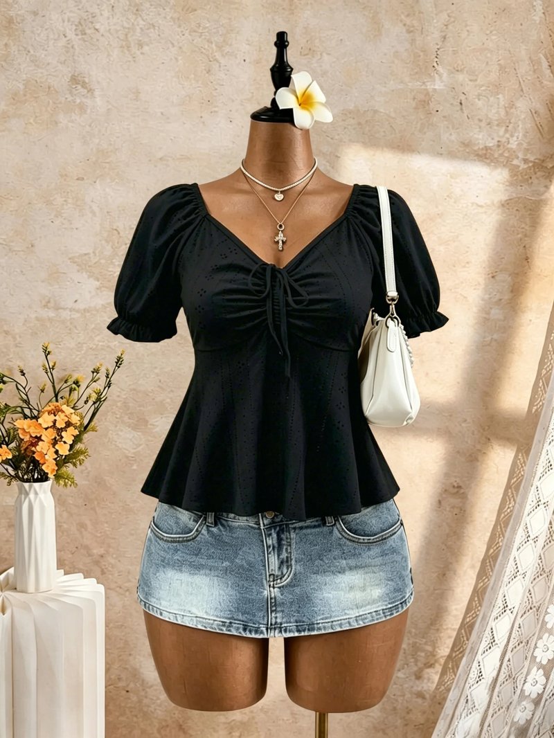 Chic Puff Sleeve Peplum Blouse