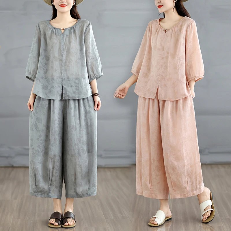 Stylish Maternity Cotton Linen T-Shirt Set