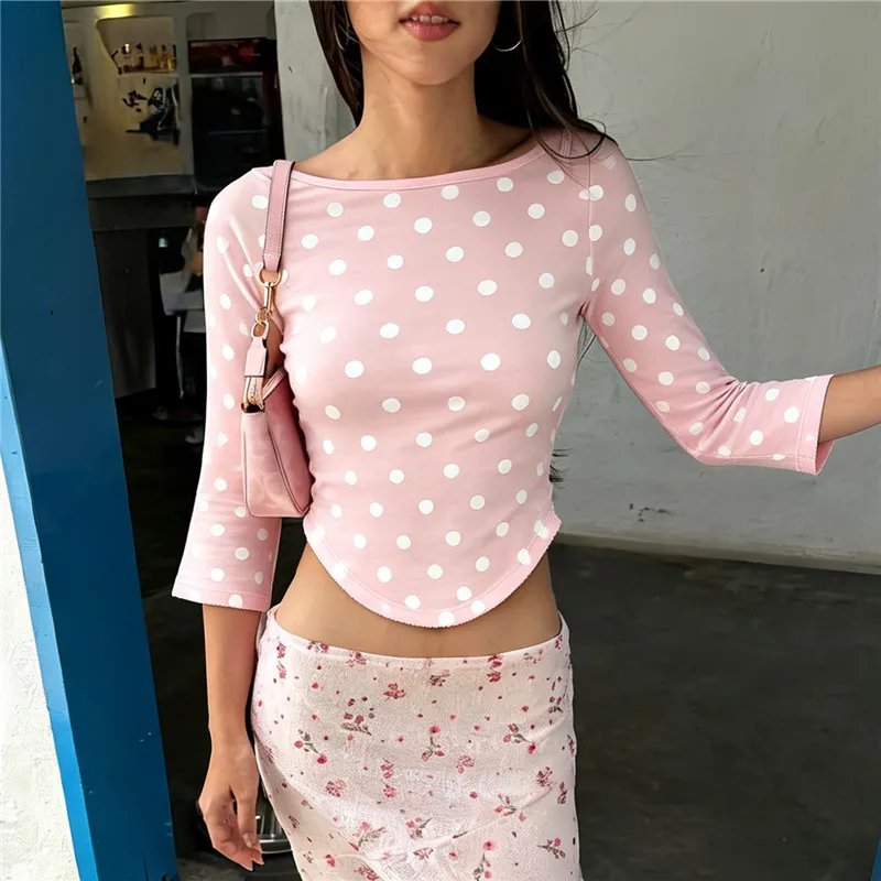 Polka Dot Scalloped Crop Top