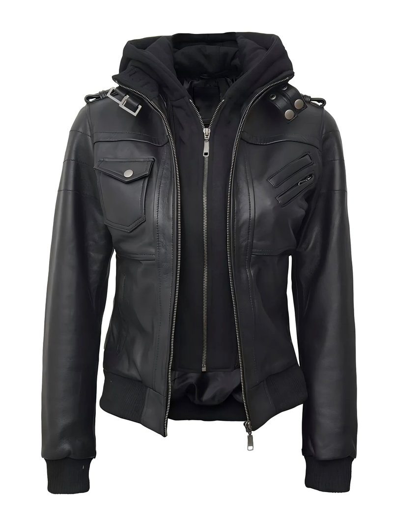Stylish Hooded Faux Leather Jacket