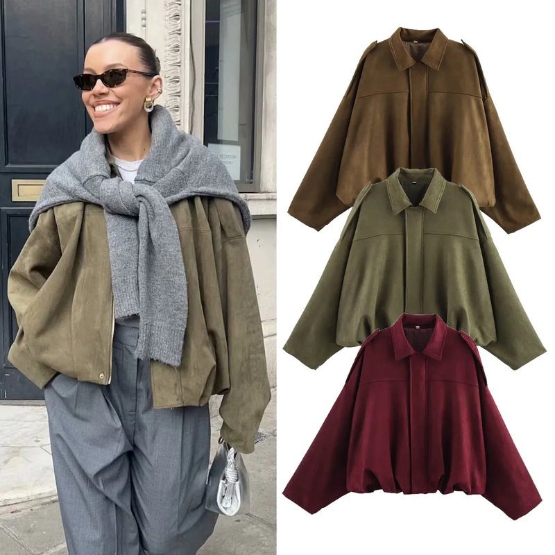 Chic Suede Bomber Jacket for Women